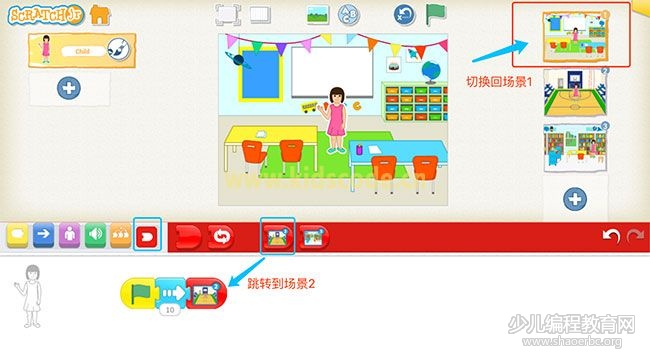 scratchjr圖文教程:第三章我的故事【第二節】 ScratchJR少兒編程啟蒙教程:第三章:參觀我的學校-少兒編程教育網